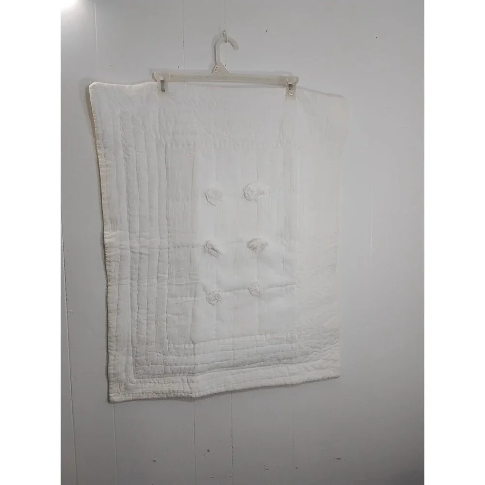 Pottery Barn Shams Cotton White Standard Pom Pom Quilted 19.5